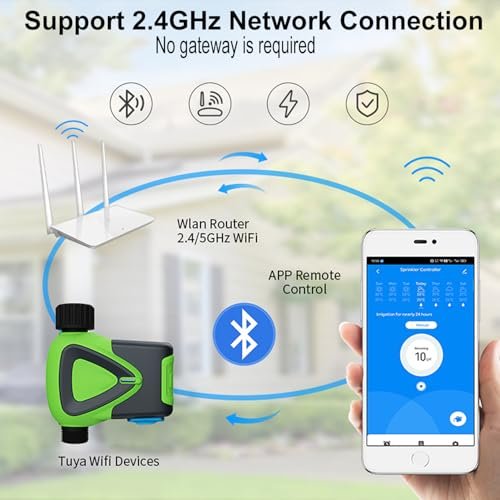 Smart WiFi Water Timer No Need Gateway, WiFi Sprinkler Valve Timer for Garden Hose APP & Remote Control Alexa & Google Voice Compatible,Rain Delay, Manual Mode Sprinkler System