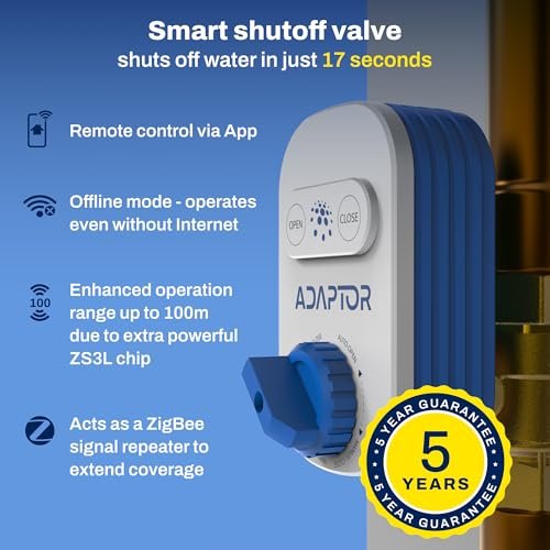 Smart Zigbee 3.0 Water Shut Off Valve 3/4" | Automatic Shut Off Valve for Leak Detection Sensors, Tuya Smart Compatible, Requires Zigbee Hub & Sensors | IP55 Waterproof, Built-in Capacitor