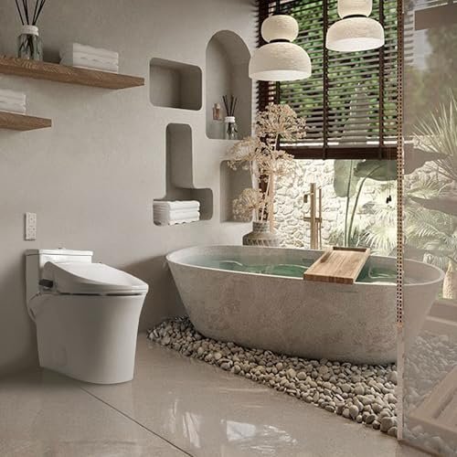 SmartBidet SB-1000WE Electric Bidet Toilet Seat with Heated Seating, Warm Air Dryer, Temperature Control Wash, and Remote Control, Elongated Seating