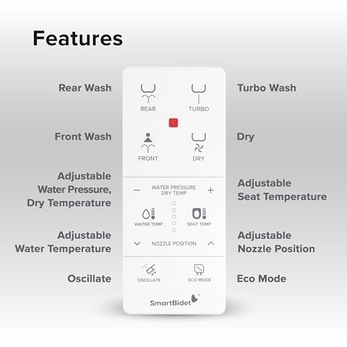 SmartBidet SB-1000WE Electric Bidet Toilet Seat with Heated Seating, Warm Air Dryer, Temperature Control Wash, and Remote Control, Elongated Seating