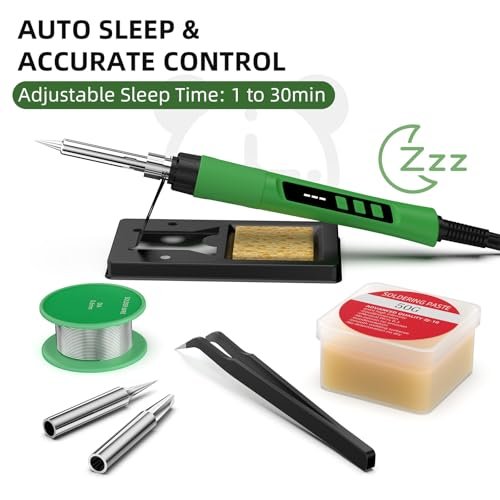 Soldering Iron Kit, 190W Soldering Gun, 110V LED Solder Kit for Electronics, Adjustable Temperature 356-932℉, Includes Solder Wire, Sucker, Tips, Stand, Tweezers, Paste and Solid Wood Box, Army Green
