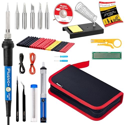 Soldering Iron Kit, 60W Soldering Iron, 5 Soldering Iron Tips, 21-in-1 Adjustable Temperature, Solder Wire, Stand, Desoldering Pump, Soldering Welding Iron Kit for Electronics Hobby DIY 110V US Plug