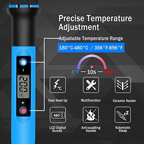 Soldering Iron Kit, 80W 110V Fast Heat up in 10s LCD Digital Adjustable Temperature Soldering Gun Thermostatic Soldering Kit for Electronic
