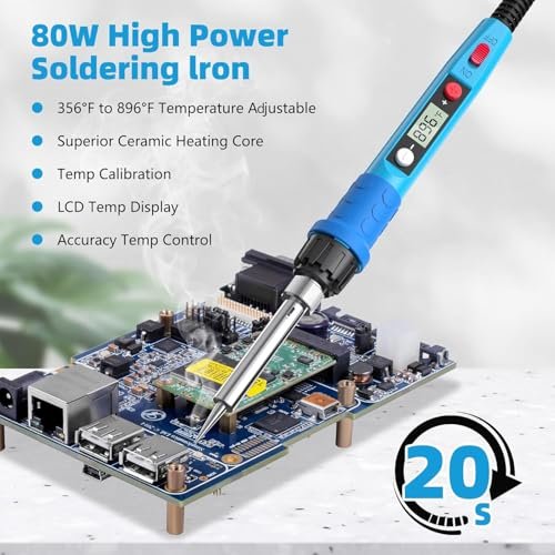 Soldering Iron Kit, 80W 110V LCD Digital Solder Iron Pen with Ceramic Heater, Portable Welding Tools with 5pcs Tips, Stand, Solders Wire, Sponge, Paste, for Metal,Electric Repairs, DIY