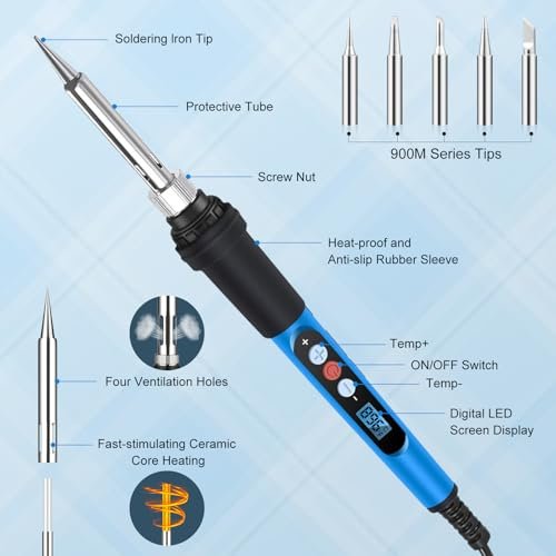 Soldering Iron Kit, 90W 110V Fast Heat up LCD Digital Soldering Gun kit with Ceramic Heater, 10 in 1 Adjustable Temperature Soldering Kit with Automatic Sleep Mode