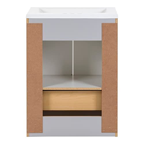 Spring Mill Cabinets Emlyn 24 Inch Bathroom Vanity with White Single Sink Top, 2-Door Cabinet, 1 Drawer, 24.5" W x 18.75" D x 32.89" H, Pearl Gray