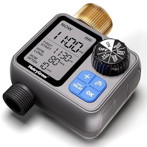 Sprinkler Irrigation Timer with Brass Inlet, Programmable Water Timer for Garden Hose, Automatic Watering System for Yard Lawn, Rain Delay