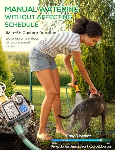 Sprinkler Irrigation Timer with Brass Inlet, Programmable Water Timer for Garden Hose, Automatic Watering System for Yard Lawn, Rain Delay
