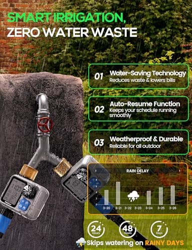 Sprinkler Irrigation Timer with Brass Inlet, Programmable Water Timer for Garden Hose, Automatic Watering System for Yard Lawn, Rain Delay