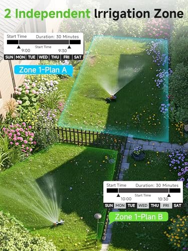 Sprinkler Timer 2 Zone, Programmable Water Timer for Garden Hose with Rain Delay, Manual and Automatic Irrigation Controller System, Waterproof Water Hose Timers for Yard, Lawn, Pool