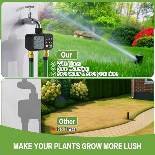 Sprinkler Timer for Outdoor Garden Hose, 2 Outlet 8 Programmable Water Timer with Rain Delay & Manual/Automatic Modes, Weatherproof Irrigation System for Yard Lawn, Large LCD Display