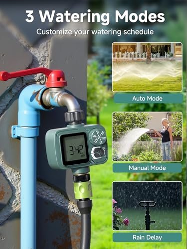 Sprinkler Timer, Programmable Hose Timer with Rain Delay, Manual and Automatic Watering System, Water Timers for Garden Hose, Waterproof Digital Irrigation for Yard, Lawn, Pool, 1 Outlet
