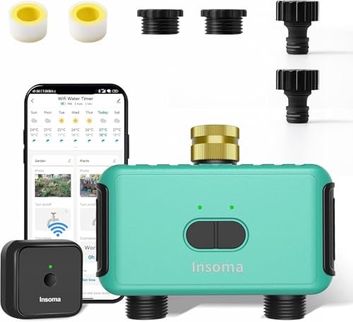 Sprinkler Timer with 2 Outlet, Automatic Irrigation System Controller for Lawns and Yard, Compatible with Alexa (Brass Inlet & Plastics Outlet)