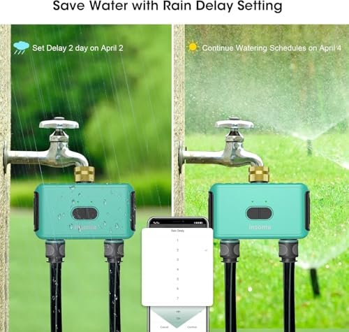 Sprinkler Timer with 2 Outlet, Automatic Irrigation System Controller for Lawns and Yard, Compatible with Alexa (Brass Inlet & Plastics Outlet)
