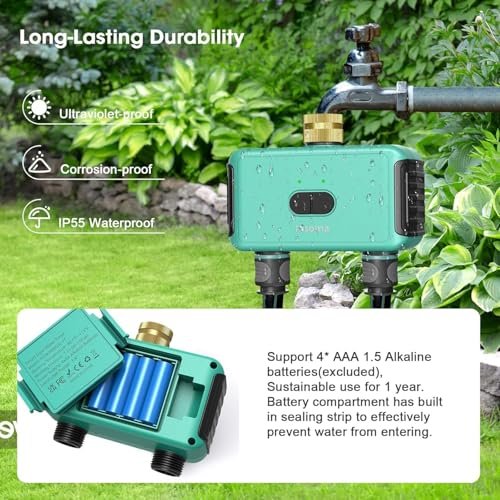 Sprinkler Timer with 2 Outlet, Automatic Irrigation System Controller for Lawns and Yard, Compatible with Alexa (Brass Inlet & Plastics Outlet)