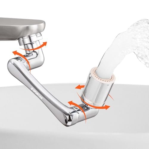 Spurtar 1440° Sink Faucet Aerator Extension Swivel Faucet Extender for Toddlers, 2 Sprayer Modes Bathroom Kitchen Head Replacement Smart Tap Attachment with Filter for G 1/2", 55/64",15/16"