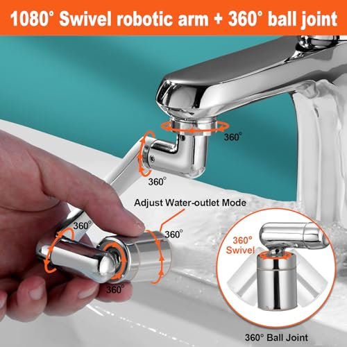 Spurtar 1440° Sink Faucet Aerator Extension Swivel Faucet Extender for Toddlers, 2 Sprayer Modes Bathroom Kitchen Head Replacement Smart Tap Attachment with Filter for G 1/2", 55/64",15/16"