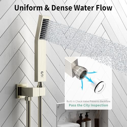 SR SUN RISE 12 Inch Ceiling Mount Brushed Nickel Shower System Bathroom Luxury Rain Mixer Shower Combo Set Ceiling Rainfall Shower Head System Faucet Trim Repair Kits with Rough-in Valve and Trim