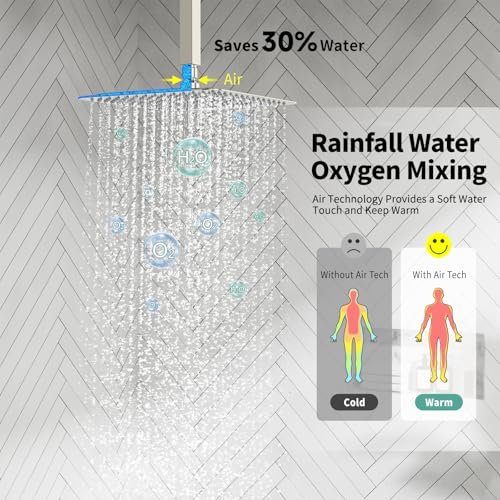 SR SUN RISE 12 Inch Ceiling Mount Brushed Nickel Shower System Bathroom Luxury Rain Mixer Shower Combo Set Ceiling Rainfall Shower Head System Faucet Trim Repair Kits with Rough-in Valve and Trim