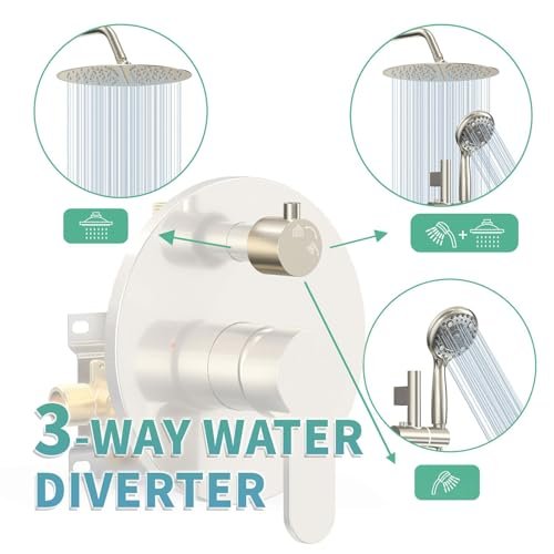 SR SUN RISE 12 Inch Rain Shower System, High Pressure Shower Heads and Handheld 6-Spray Combo Set Slide Bar Shower Faucets Sets Complete Included Valve and Trim Kit for Bathroom, Brushed Nickel
