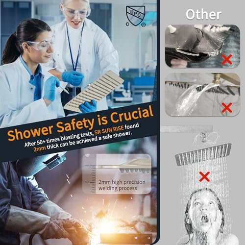 SR SUN RISE 12 Inches Bathroom Luxury Rain Mixer Shower Combo Set Wall Mounted Rainfall Shower Head System Brushed Nickel Finish Shower Faucet Rough-In