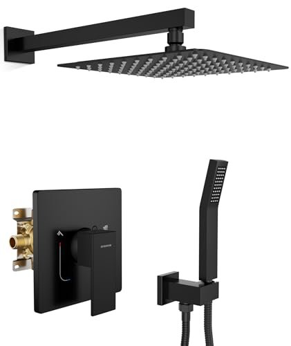 SR SUN RISE Shower System Bathroom 10 Inch Rainfall Shower Head & Handle Set Wall Mounted Rain Shower Faucet Set Matte Black