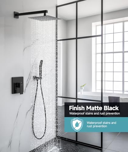 SR SUN RISE Shower System Bathroom 10 Inch Rainfall Shower Head & Handle Set Wall Mounted Rain Shower Faucet Set Matte Black