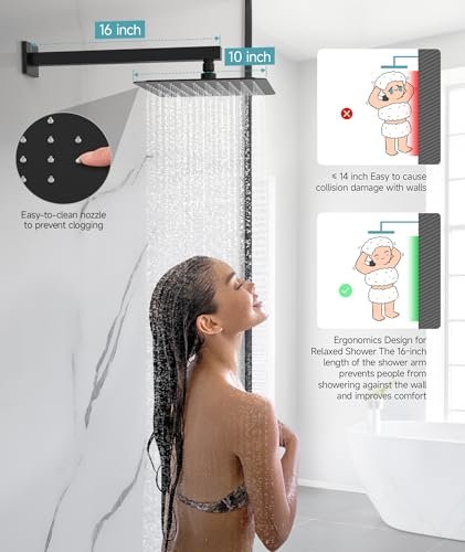 SR SUN RISE Shower System Bathroom 10 Inch Rainfall Shower Head & Handle Set Wall Mounted Rain Shower Faucet Set Matte Black