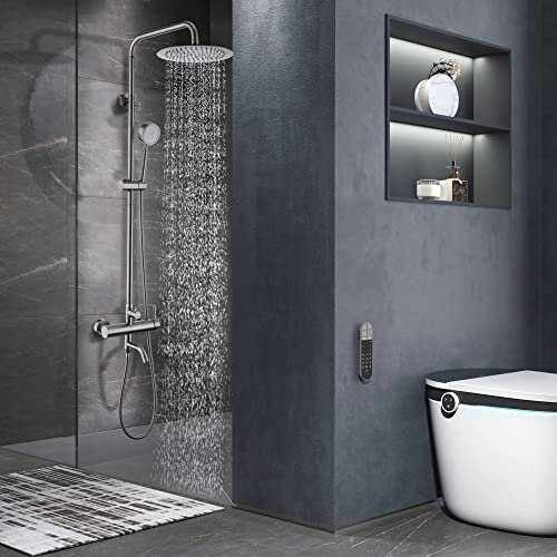 SS304 Outdoor Shower Kit - Brushed Nickel, High Pressure Shower Head with Handheld, Complete Shower System