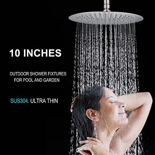 SS304 Outdoor Shower Kit - Brushed Nickel, High Pressure Shower Head with Handheld, Complete Shower System