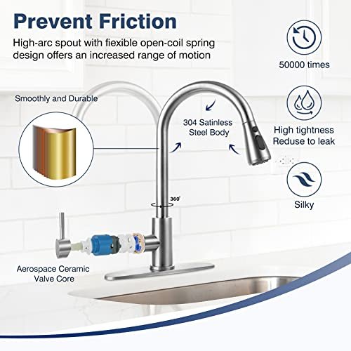 Stainless Steel 304 Kitchen Sink Faucet with Pull Down Spray Outdoor Kitchens Faucets Out Extension Utility Farmhouse for Sinks 1 Hole,Single Handle Rent Apartment Dorm