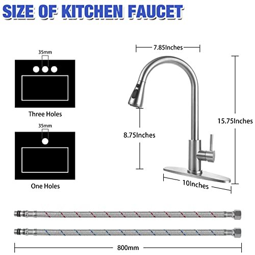 Stainless Steel 304 Kitchen Sink Faucet with Pull Down Spray Outdoor Kitchens Faucets Out Extension Utility Farmhouse for Sinks 1 Hole,Single Handle Rent Apartment Dorm