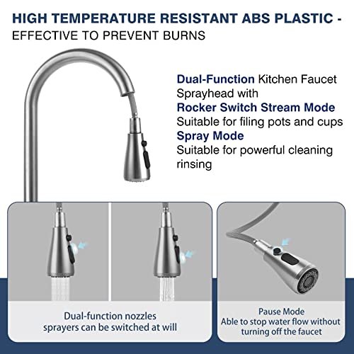 Stainless Steel 304 Kitchen Sink Faucet with Pull Down Spray Outdoor Kitchens Faucets Out Extension Utility Farmhouse for Sinks 1 Hole,Single Handle Rent Apartment Dorm