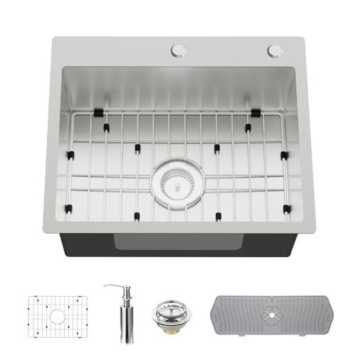 Stainless Steel Drop In Kitchen And Bar Sink - 22x18 Inch Single Bowl Topmount Bar Sink Come With SS Grid,Silicon Mat,Drain Strainer Set