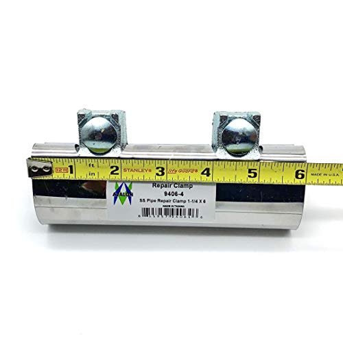 Stainless Steel One-Piece Galvanized Repair Pipe Clamp with Two Bolt, 1-1/4 X 6" inches | water pipe repair, plumber pipe holder, or copper pipe leak repair kit.