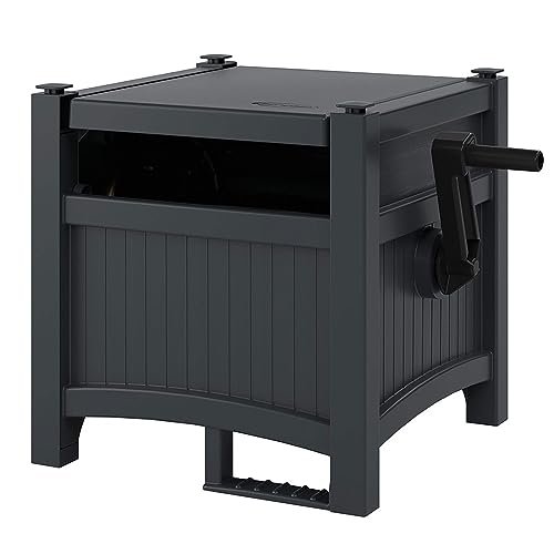 Suncast Garden Hose Hideaway Storage Reel Box, Cyberspace Grey – Resin Outdoor Container, Holds up to 100 Feet of 5/8 Inch Standard Vinyl Water Line – No Assembly Required