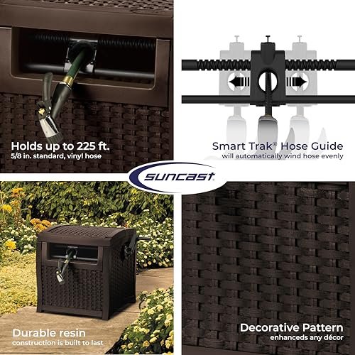 Suncast Hose Reel with Smart Trak Hose Guide, Water-Tight Connection, Durable Resin Construction, 225' Hose Capacity, Brown, Made in the USA