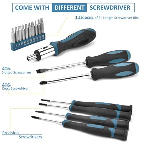 Sundpey Home Tool Kit 148-Pcs - Household Basic portable Hand Repair Tool Set with Case & Ratcheting Screwdriver & Hex Key & Pliers & Wrench & Voltage Tester & Water Pump Plier for Men Women