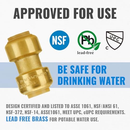 SUNGATOR 1/2 Inch Coupling, Push Pex Fittings 1/2 Inch, 1/2" Straight Coupling, No Lead Brass Push-to-Connect Fittings for Pex Pipe, Copper, CPVC, with 1 Disconnect Clip, Pack of 12