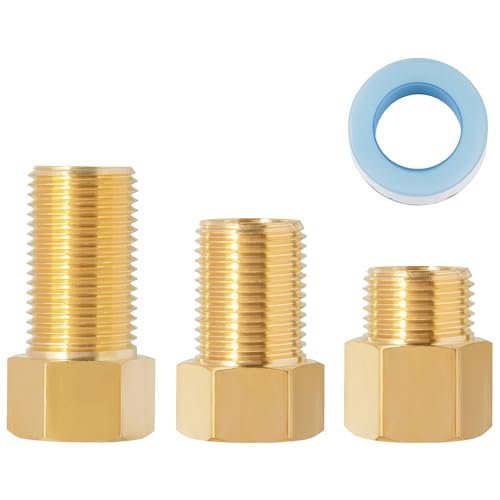 SUNGATOR 1/2" Male × 1/2'' Female Brass Pipe Extension Adapter, 1/2 Inch Brass Nipple Pipe Extension Fittings for Tub Spout/Shower, 30MM/40MM/50MM Extension 1/2'' Pipe Fittings (3 Pack)