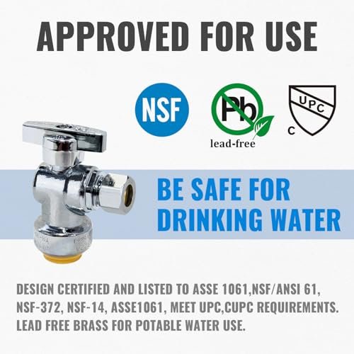 SUNGATOR 12-Pack Angle Stop Valve, Angle Water Shut Off Valve 1/2 x 3/8 Inch Compression, Toilet Water Shutoff, 1/4 Turn, No Lead Brass Push-to-Connect Plumbing Fittings for PEX Pipe, Copper, CPVC