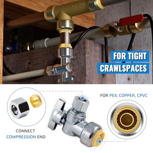 SUNGATOR 12-Pack Angle Stop Valve, Angle Water Shut Off Valve 1/2 x 3/8 Inch Compression, Toilet Water Shutoff, 1/4 Turn, No Lead Brass Push-to-Connect Plumbing Fittings for PEX Pipe, Copper, CPVC