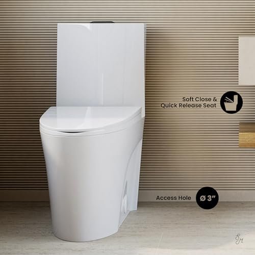 Swiss Madison St. Tropez SM-1T254HB One-Piece Elongated Toilet Vortex Dual-Flush 1.1/1.6 gpf with Comfort Chair Seat ADA Height in Glossy White with Black Hardware