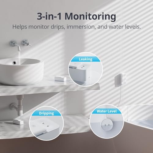 SwitchBot WiFi Water Leak Detector, Smart Water Sensor with 100dB Adjustable Alarm&App Alerts, IP67 Waterproof, Detector for Home with Cable, No Hub Required (Support 2.4G) (White, Pack, 1)