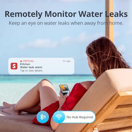 SwitchBot WiFi Water Sensor, Smart Water Leak Detector, 100dB Adjustable Alerts & App Alerts, IP67 Waterproof, Wireless Detector for Kitchen, Bathroom, Basement, No Hub Required (Support 2.4G)