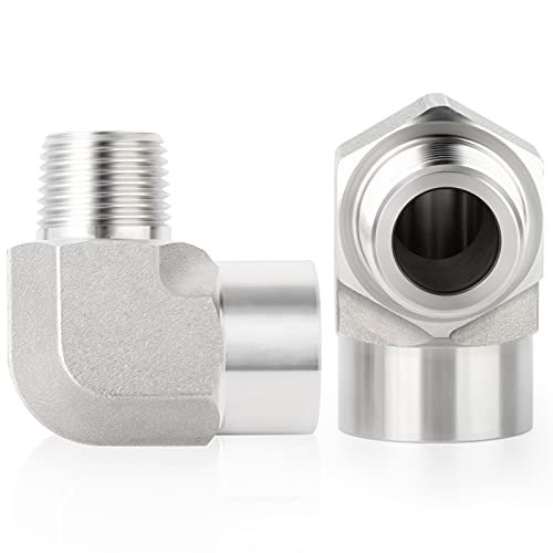 TAISHER 2PCS 304 Stainless Steel 90 Degree Barstock Street Elbow, 1/4 Inch NPT Male Pipe to 1/4 Inch NPT Female 304 Stainless Pipe Fitting