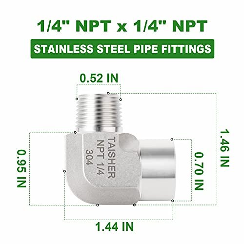 TAISHER 2PCS 304 Stainless Steel 90 Degree Barstock Street Elbow, 1/4 Inch NPT Male Pipe to 1/4 Inch NPT Female 304 Stainless Pipe Fitting