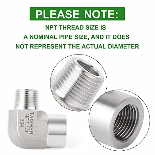TAISHER 2PCS 304 Stainless Steel 90 Degree Barstock Street Elbow, 1/4 Inch NPT Male Pipe to 1/4 Inch NPT Female 304 Stainless Pipe Fitting