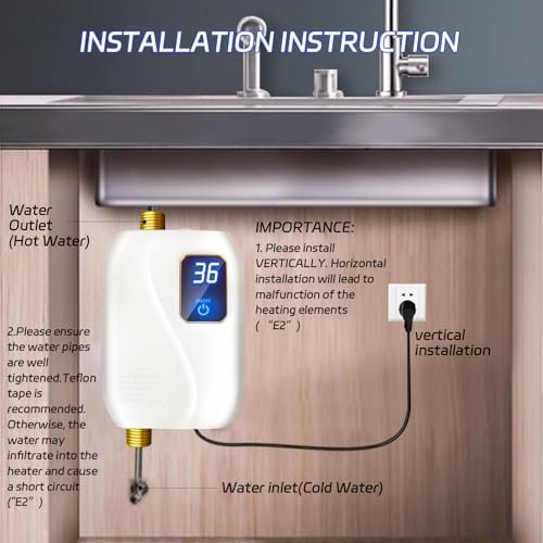 Tankless Water Heater Electric 110V, 3000W Instant Electric Water Heater, Under Sink Water Heater with Digital Display, On Demand Hot Water heater Electric for Kitchen Bathroom Washin