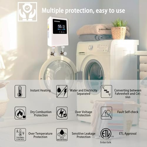 Tankless Water Heater Electric 110V, 5000W Instant Water Heater Under Sink, Conversion Between Fahrenheit and Celsius, Remote Control